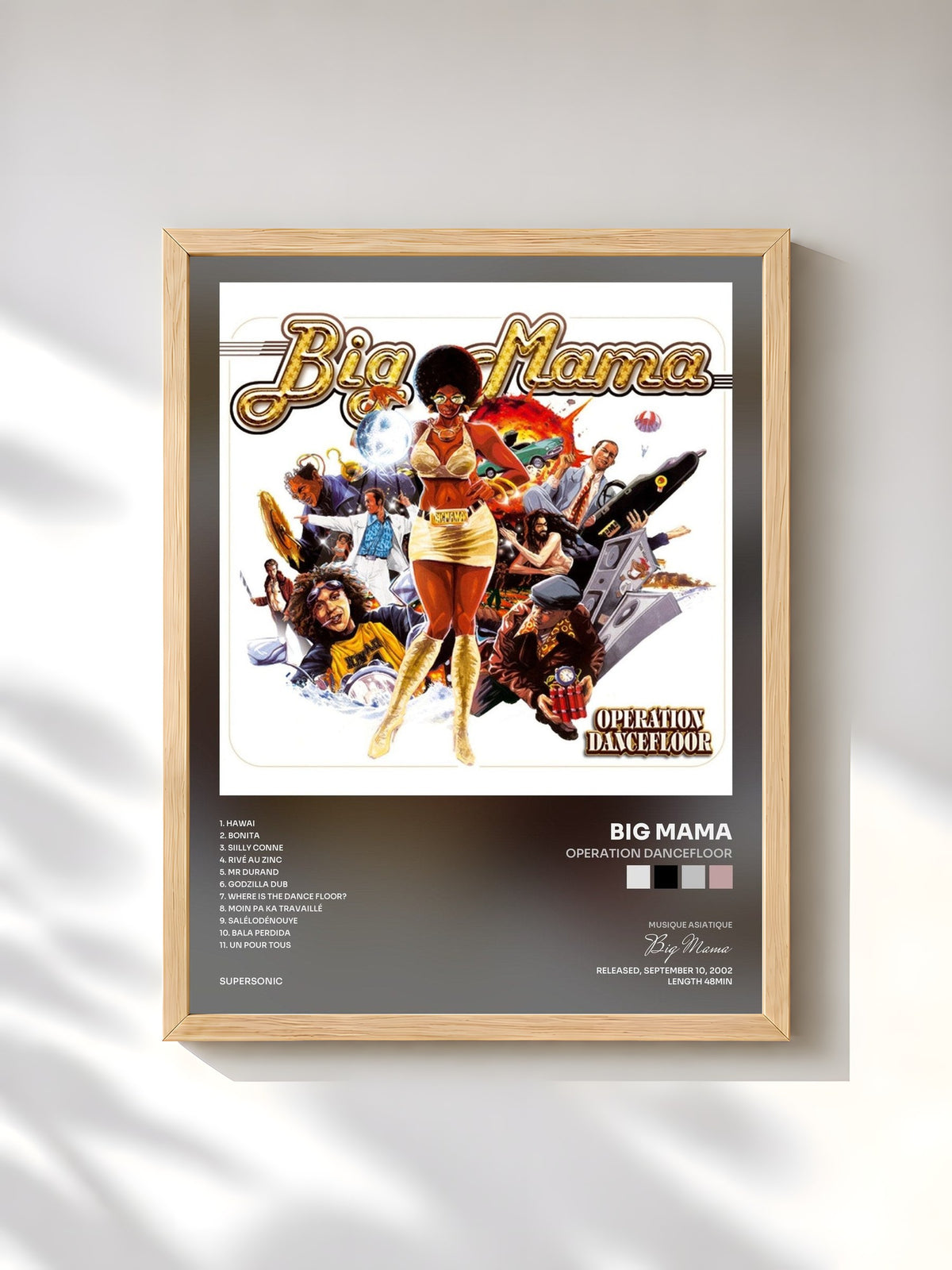 #bois Tableau de l'album Operation dancefloor de Big Mama, cadre en bois brut, imprimé et encadré en France