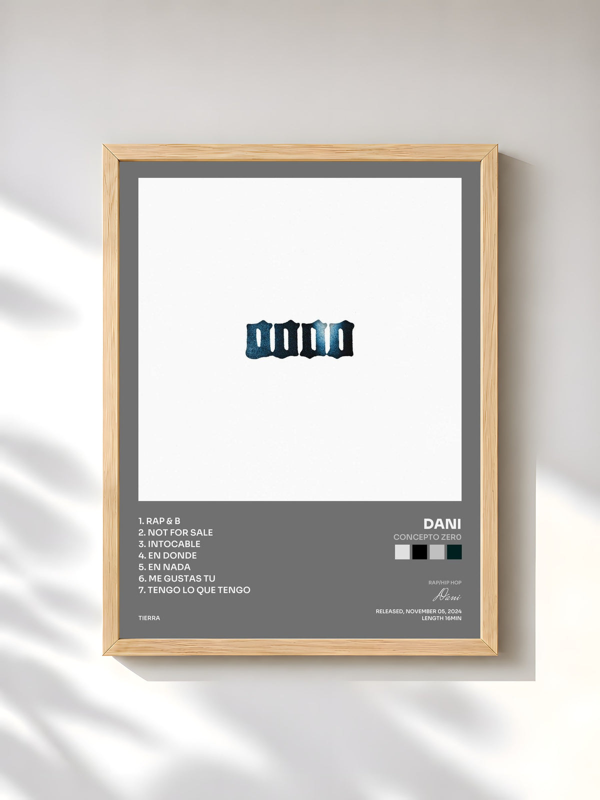 #bois Tableau de l'album CONCEPTO ZER0 de Dani, cadre en bois brut, imprimé et encadré en France