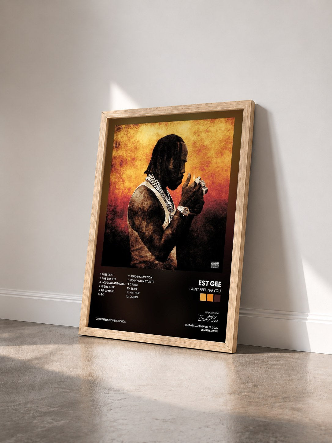 #bois Tableau de l'album I Aint Feeling You de EST Gee vu de trois quarts, cadre en bois brut