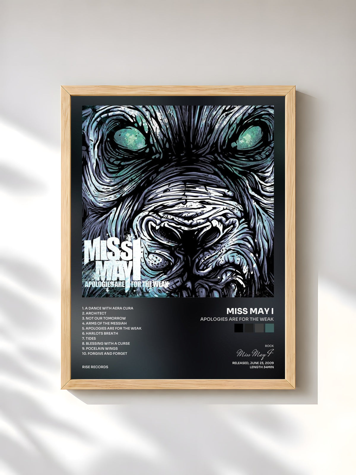 #bois Tableau de l'album Apologies Are For The Weak de Miss May I, cadre en bois brut, imprimé et encadré en France