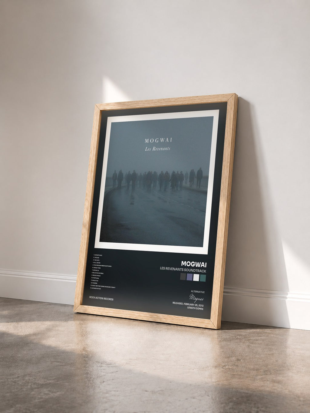 #bois Tableau de l'album Les Revenants Soundtrack de Mogwai vu de trois quarts, cadre en bois brut