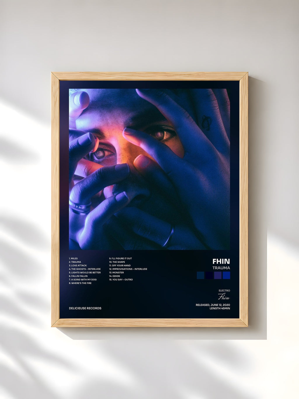 #bois Tableau de l'album Trauma de Fhin, cadre en bois brut, imprimé et encadré en France