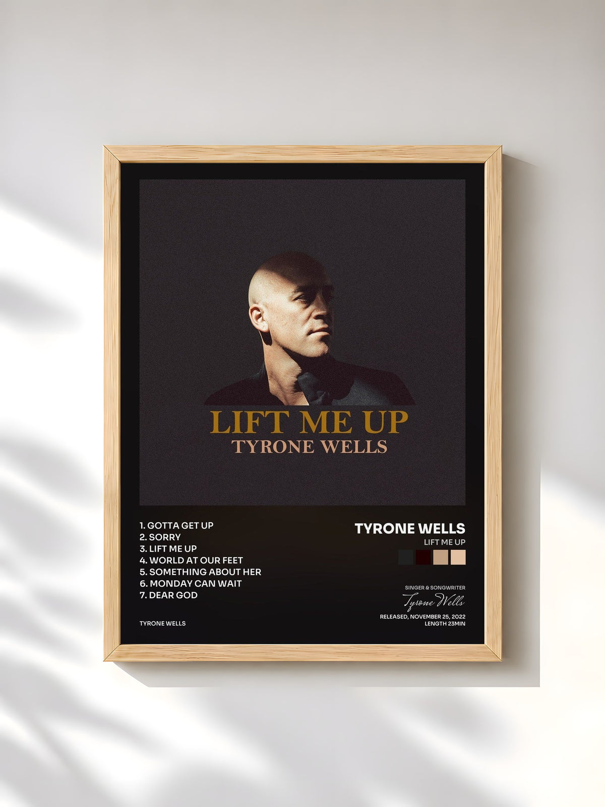 #bois Tableau de l'album Lift Me Up de Tyrone Wells, cadre en bois brut, imprimé et encadré en France