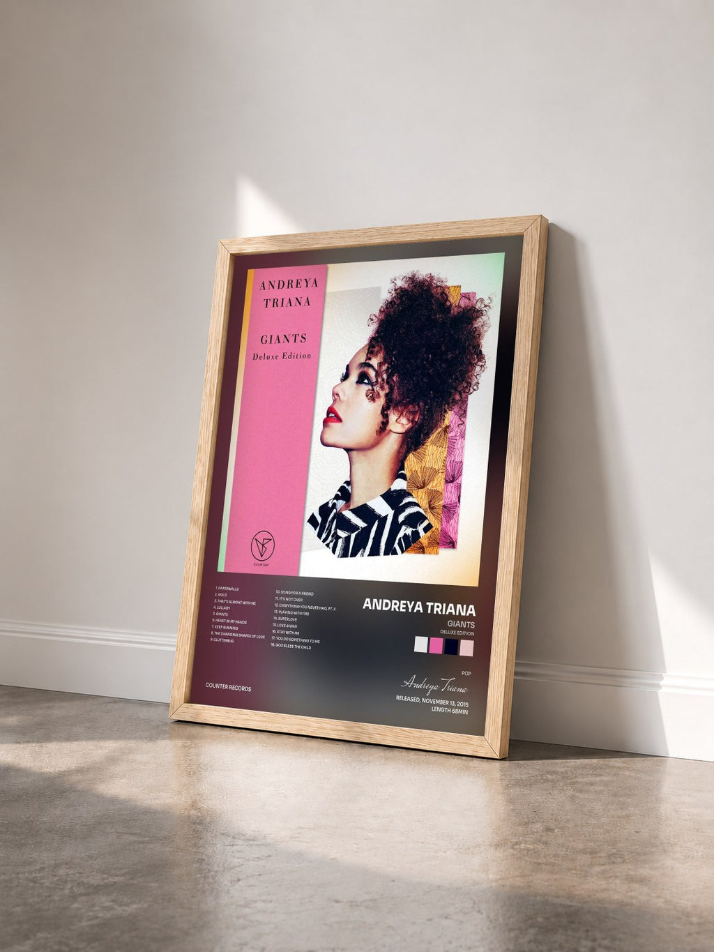 #bois Tableau de l'album Giants (Deluxe Edition) de Andreya Triana vu de trois quarts, cadre en bois brut