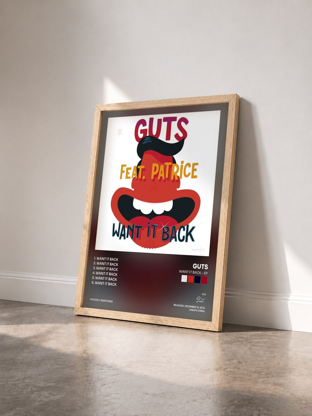 #bois Tableau de l'album Want It Back - EP de Guts vu de trois quarts, cadre en bois brut