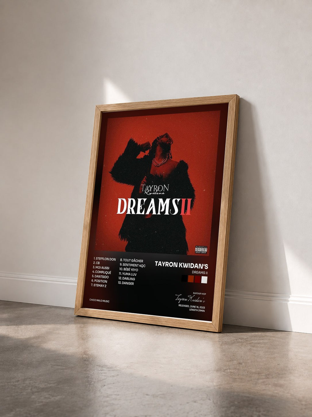 #bois Tableau de l'album DREAMS II de Tayron Kwidan's vu de trois quarts, cadre en bois brut