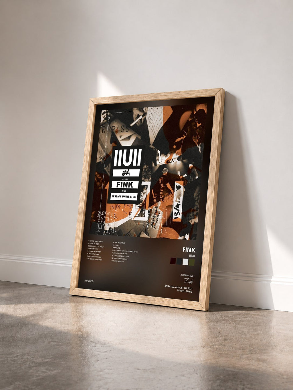 #bois Tableau de l'album IIUII de Fink vu de trois quarts, cadre en bois brut