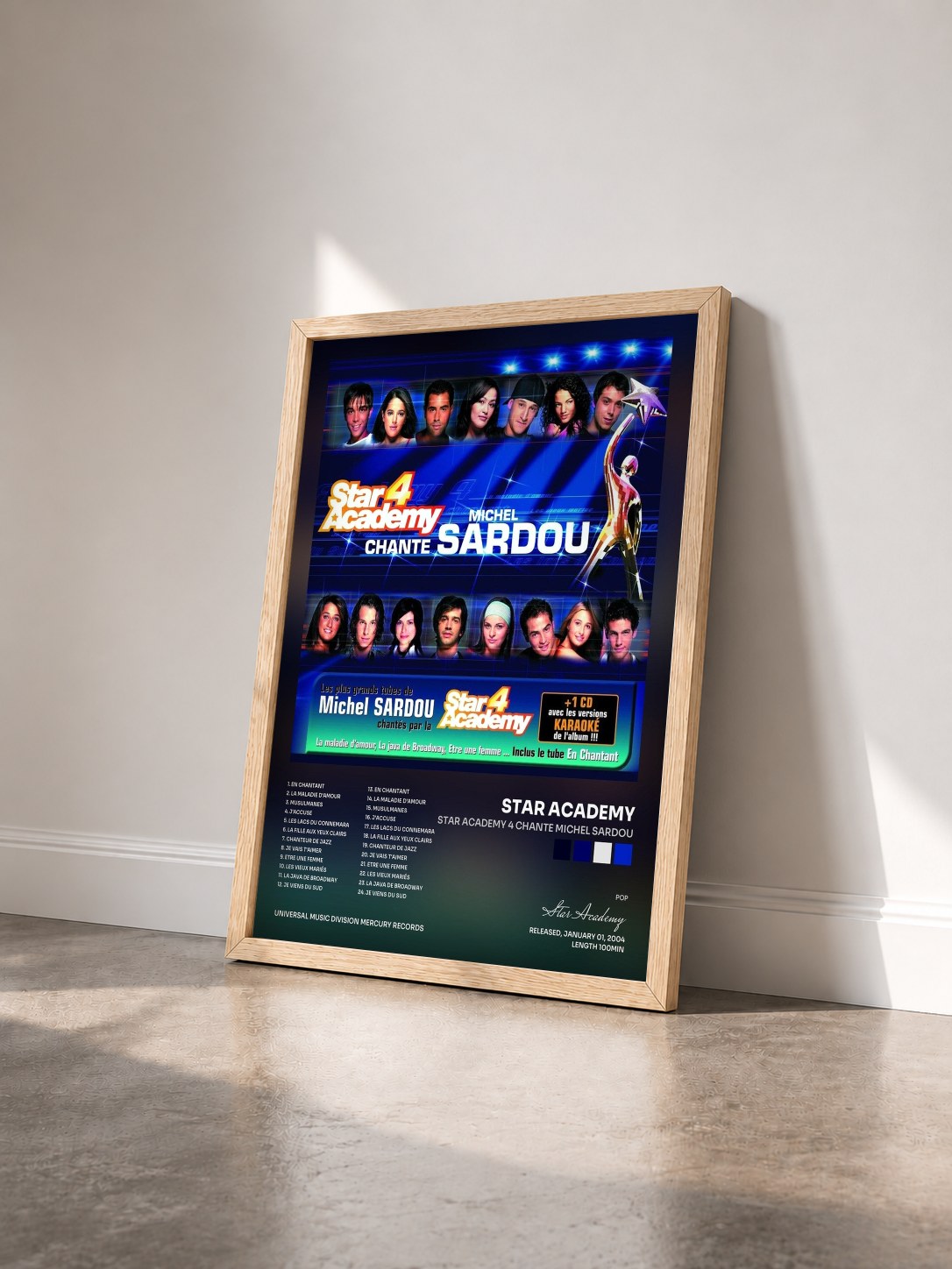 #bois Tableau de l'album Star Academy 4 Chante Michel Sardou de Star Academy vu de trois quarts, cadre en bois brut