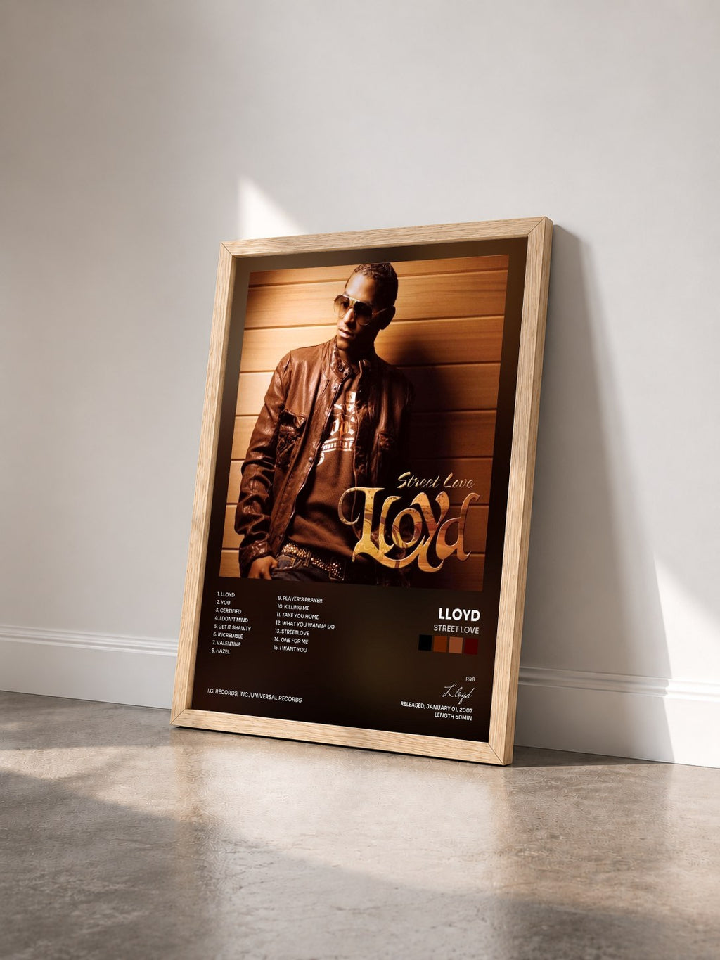 #bois Tableau de l'album Street Love de Lloyd vu de trois quarts, cadre en bois brut