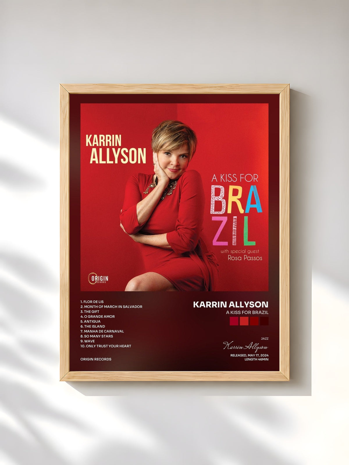 #bois Tableau de l'album A Kiss for Brazil de Karrin Allyson, cadre en bois brut, imprimé et encadré en France