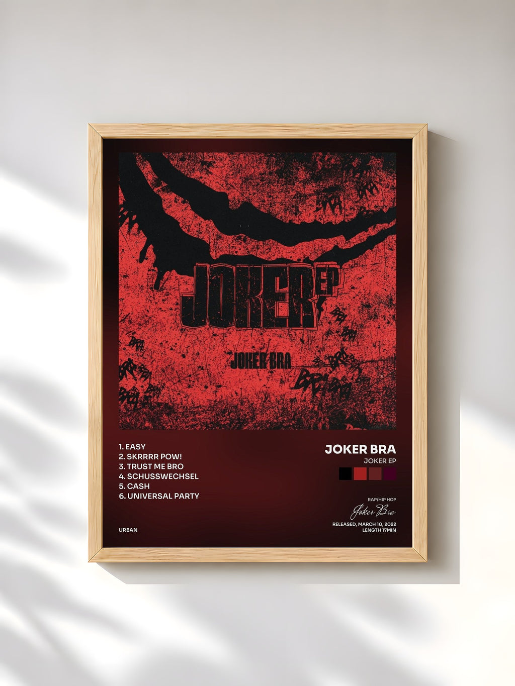 #bois Tableau de l'album JOKER EP de Joker Bra, cadre en bois brut, imprimé et encadré en France