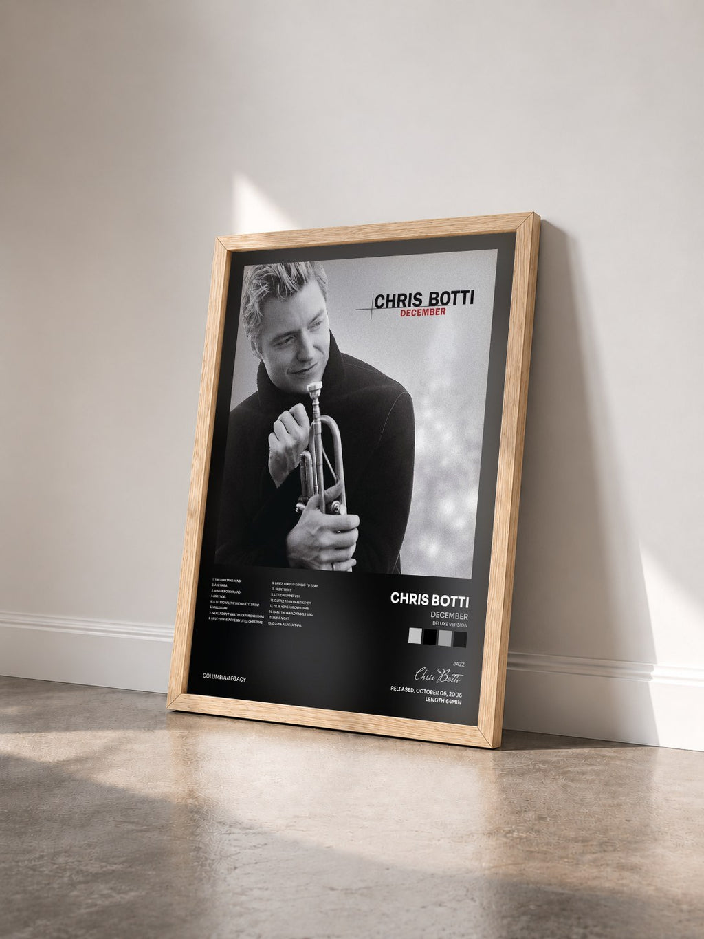 #bois Tableau de l'album December (Deluxe Version) de Chris Botti vu de trois quarts, cadre en bois brut