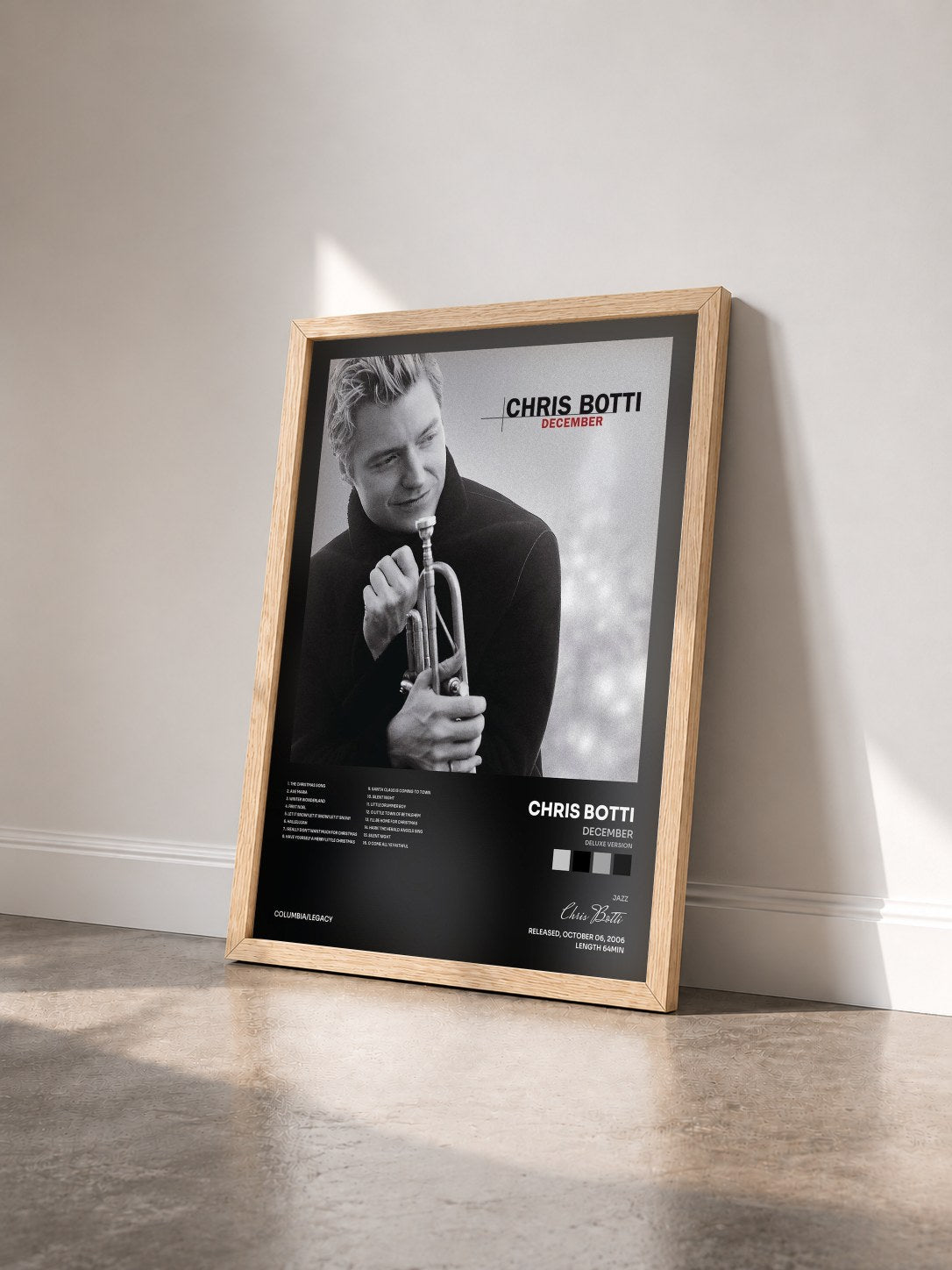 #bois Tableau de l'album December (Deluxe Version) de Chris Botti vu de trois quarts, cadre en bois brut