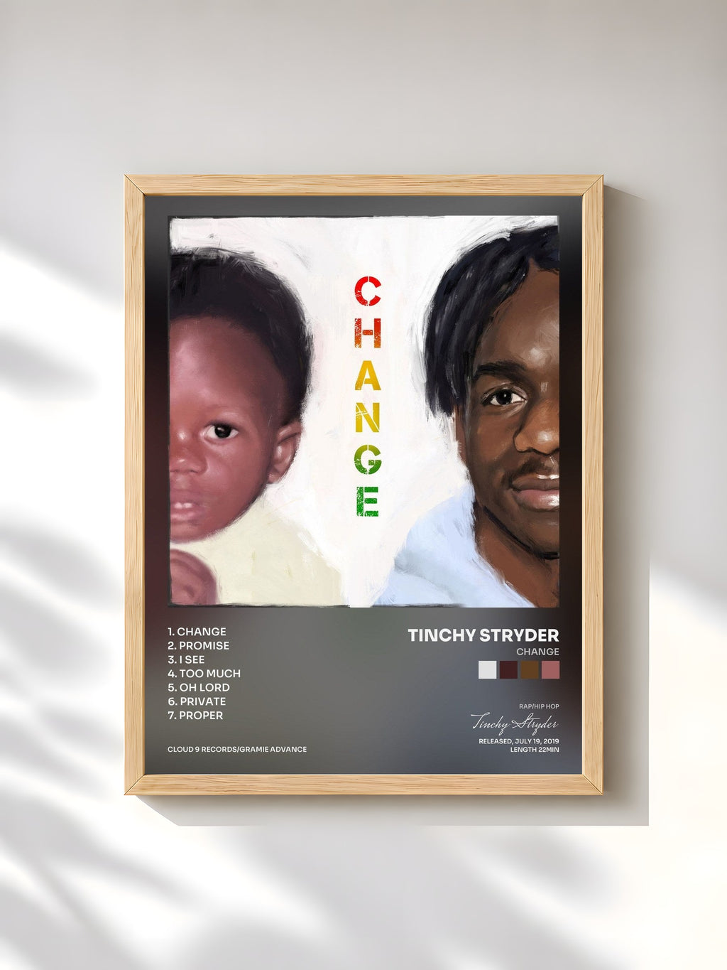#bois Tableau de l'album Change de Tinchy Stryder, cadre en bois brut, imprimé et encadré en France