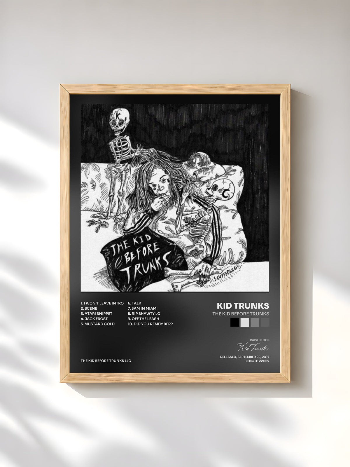 #bois Tableau de l'album The Kid Before Trunks de Kid Trunks, cadre en bois brut, imprimé et encadré en France