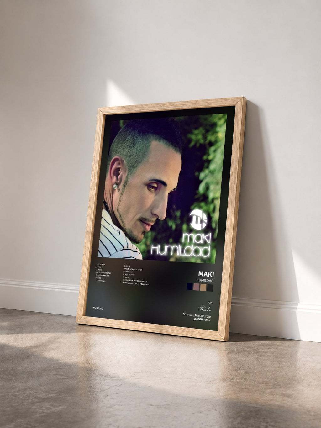#bois Tableau de l'album Humildad de Maki vu de trois quarts, cadre en bois brut