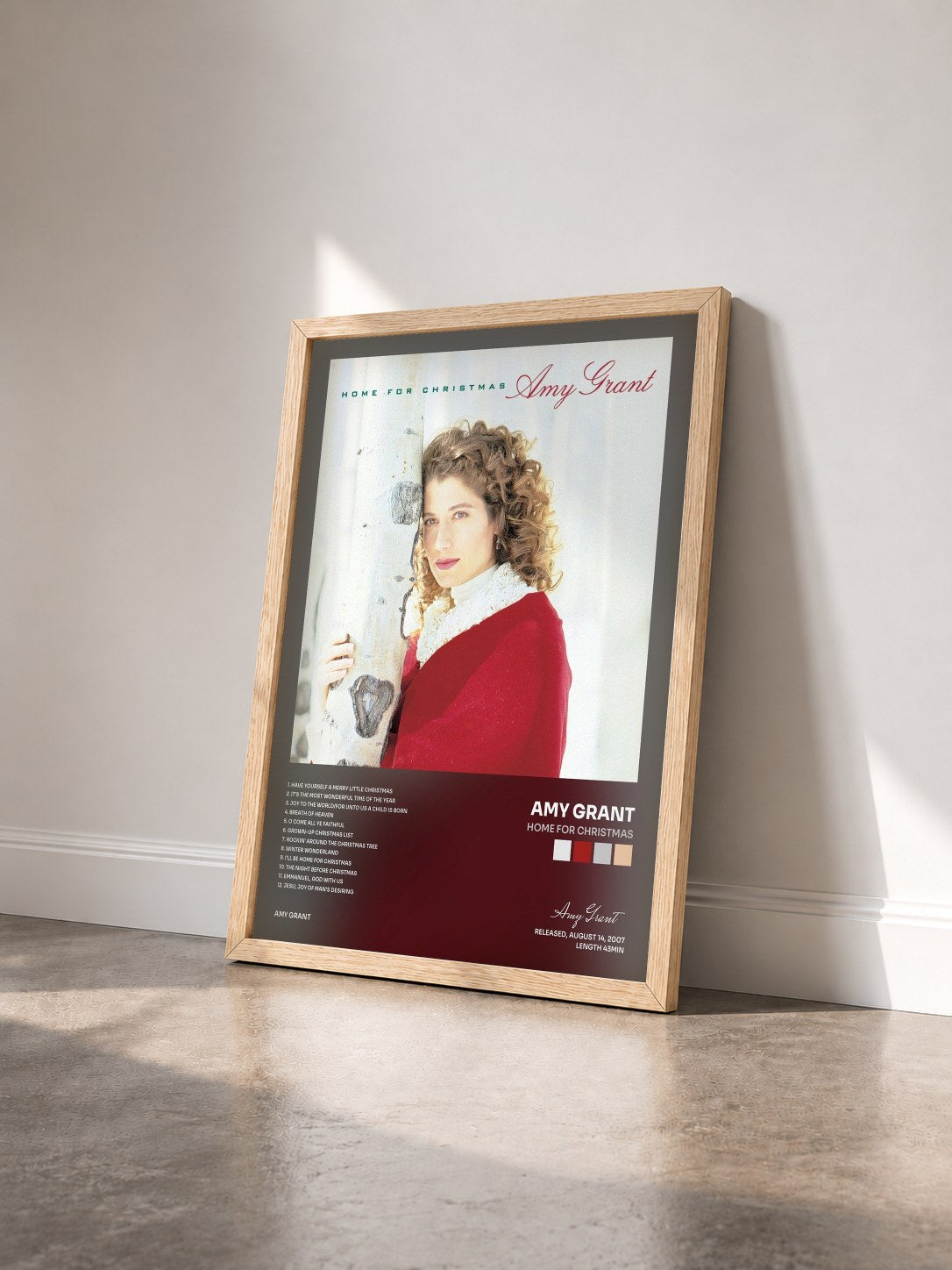 #bois Tableau de l'album Home For Christmas de Amy Grant vu de trois quarts, cadre en bois brut