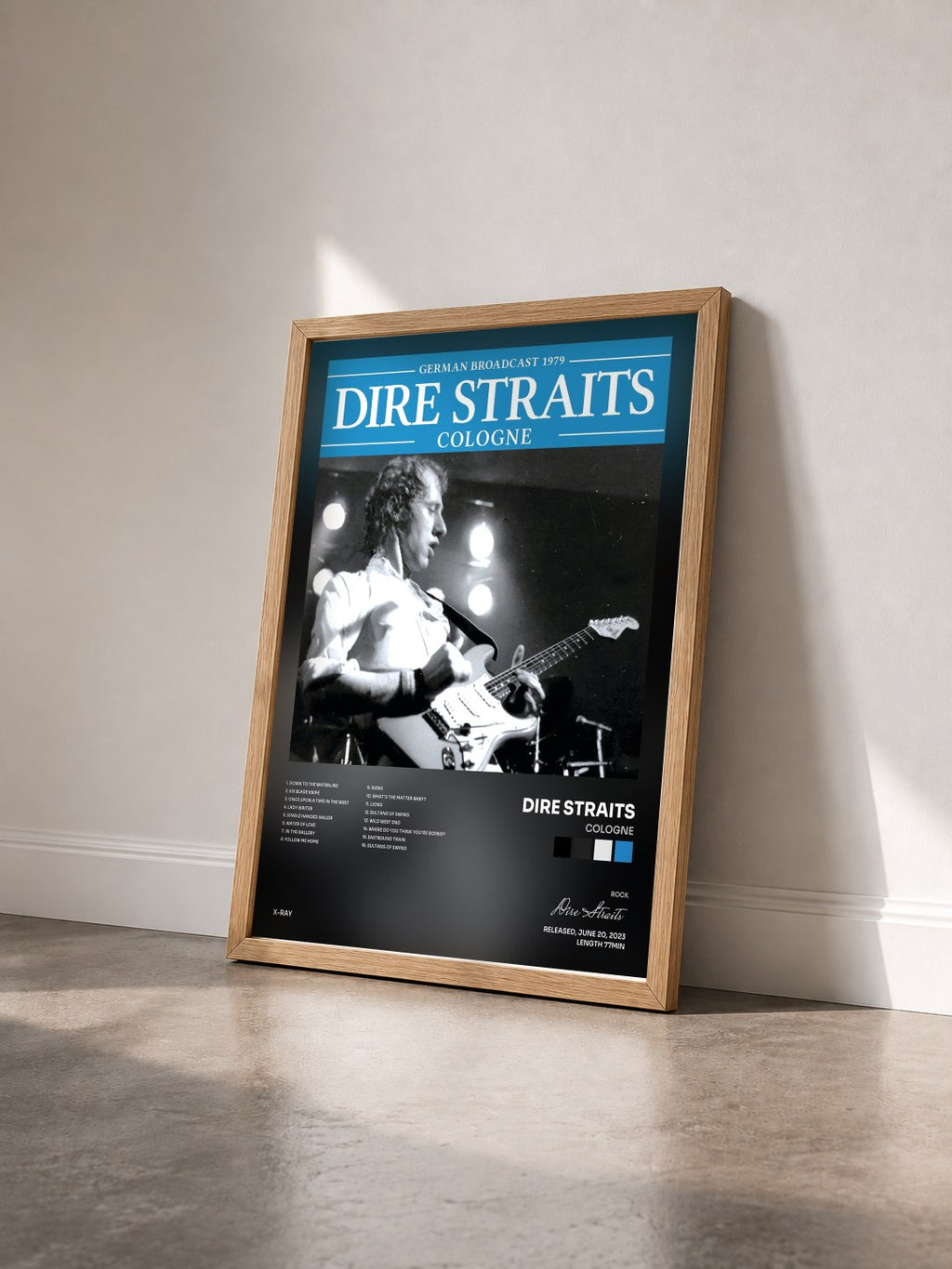 #bois Tableau de l'album Cologne de Dire Straits vu de trois quarts, cadre en bois brut