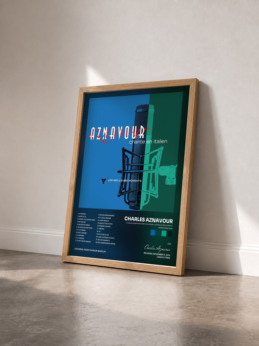 #bois Tableau de l'album Charles Aznavour chante en italien- Les meilleurs moments (Remastered 2014) de Charles Aznavour vu de trois quarts, cadre en bois brut