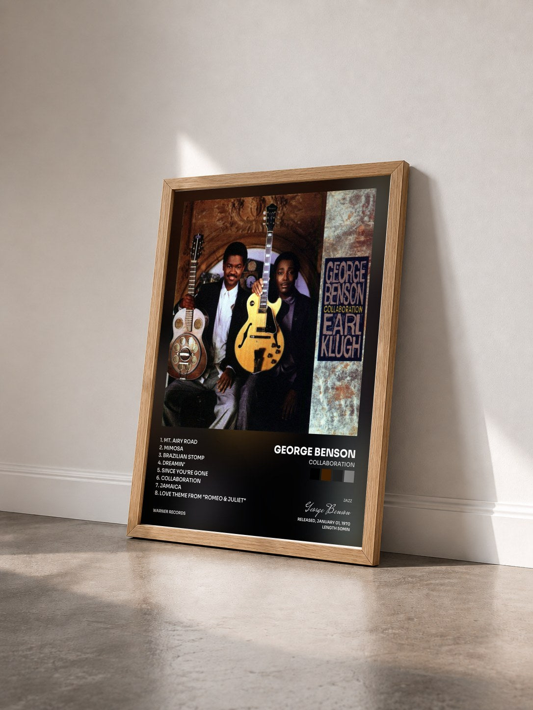 #bois Tableau de l'album Collaboration de George Benson vu de trois quarts, cadre en bois brut