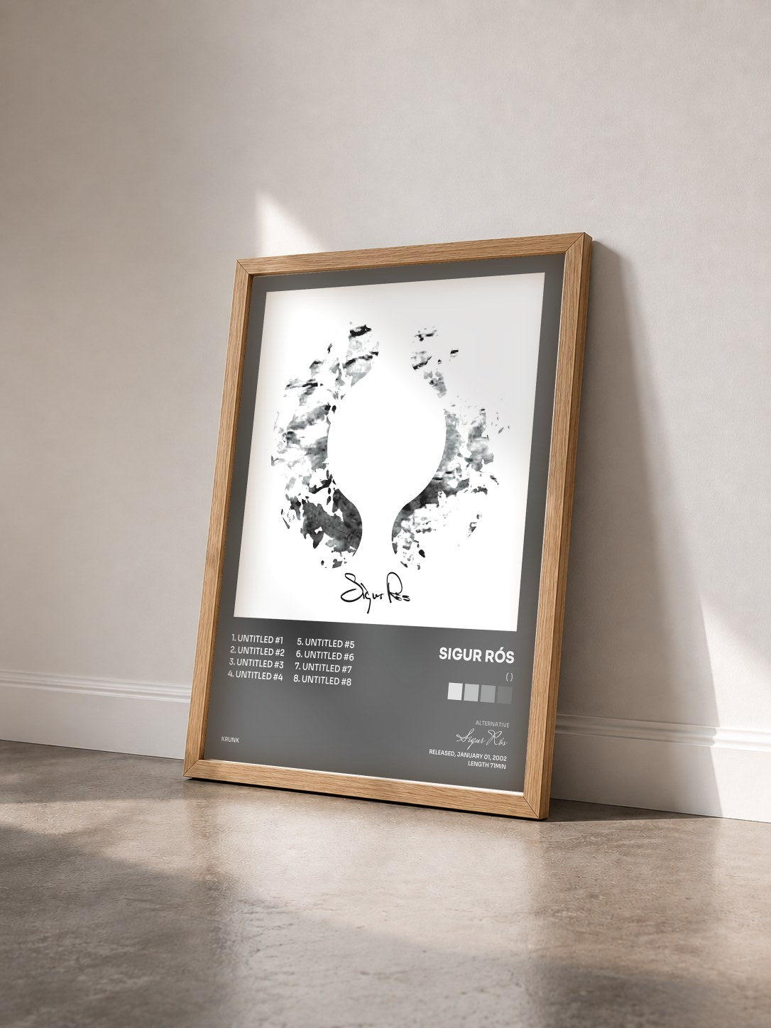 #bois Tableau de l'album ( ) de Sigur Rós vu de trois quarts, cadre en bois brut