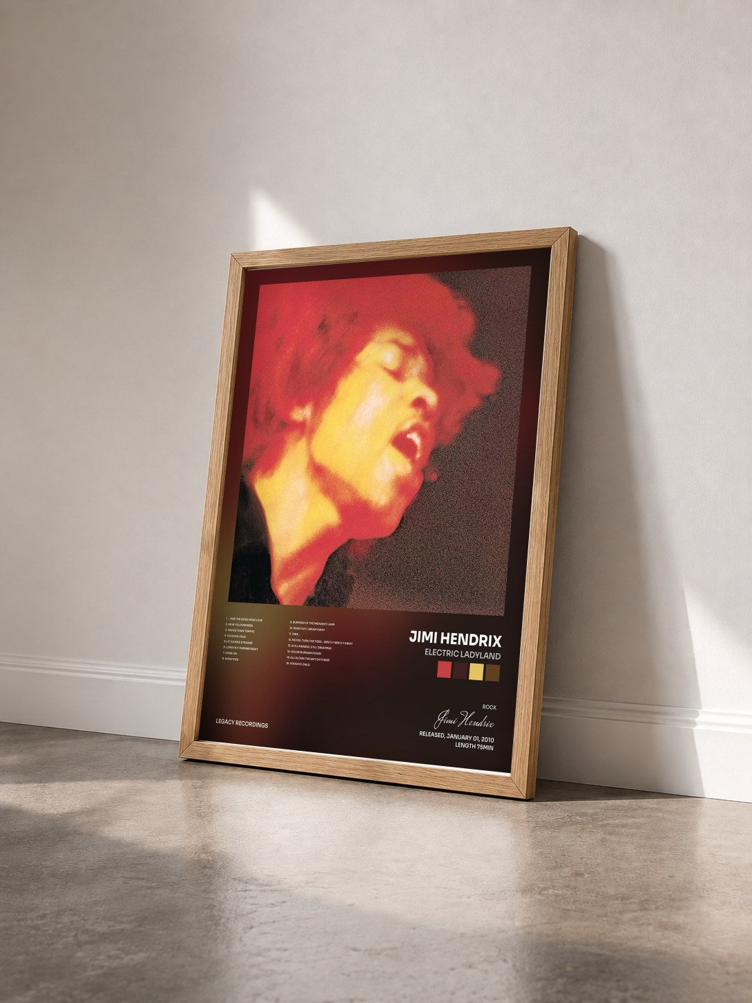 #bois Tableau de l'album Electric Ladyland de Jimi Hendrix vu de trois quarts, cadre en bois brut