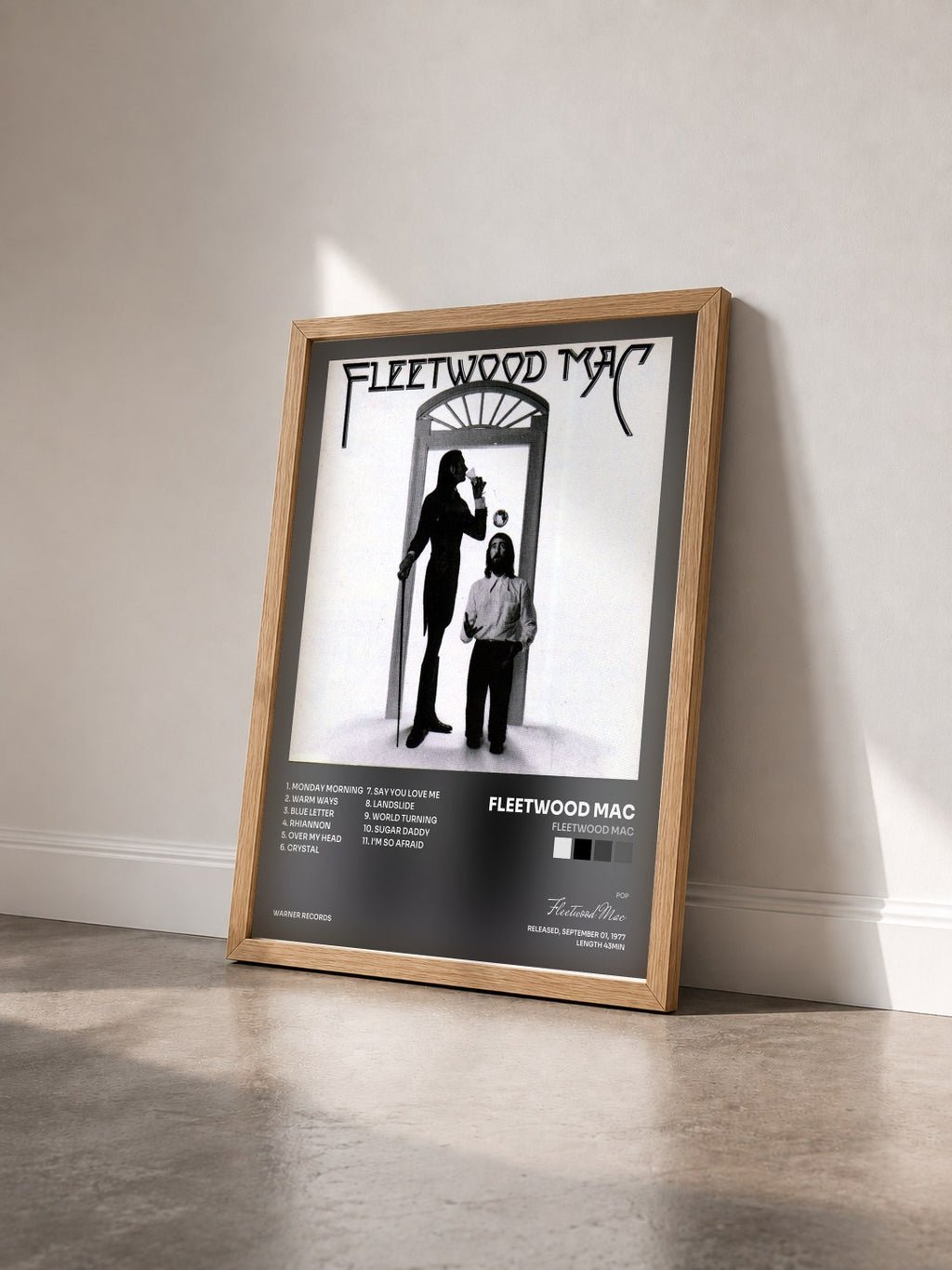 #bois Tableau de l'album Fleetwood Mac de Fleetwood Mac vu de trois quarts, cadre en bois brut