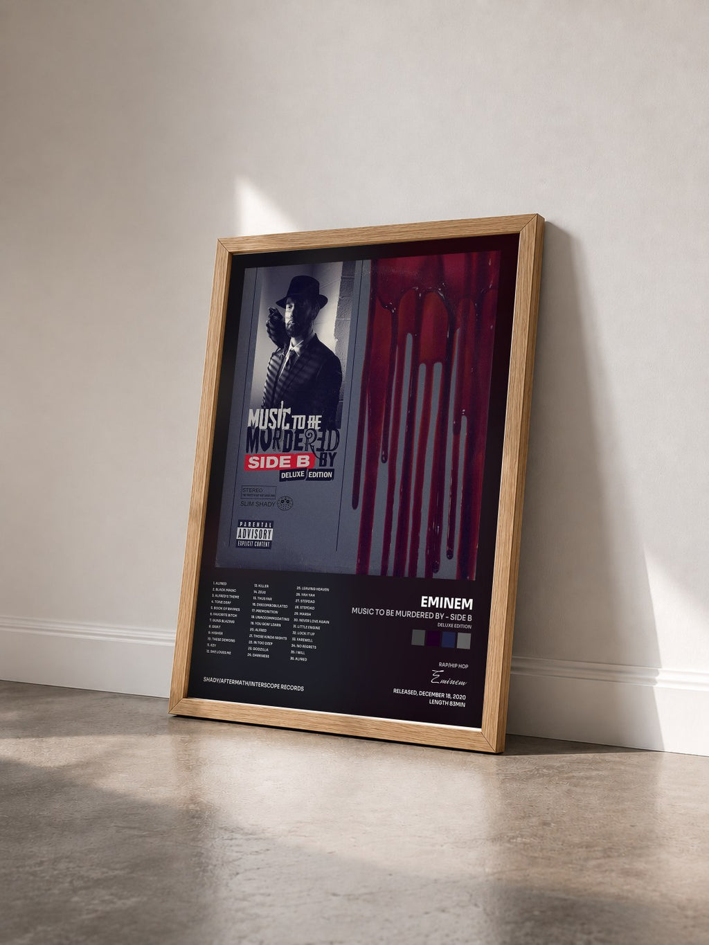 #bois Tableau de l'album Music To Be Murdered By - Side B (Deluxe Edition) de Eminem vu de trois quarts, cadre en bois brut