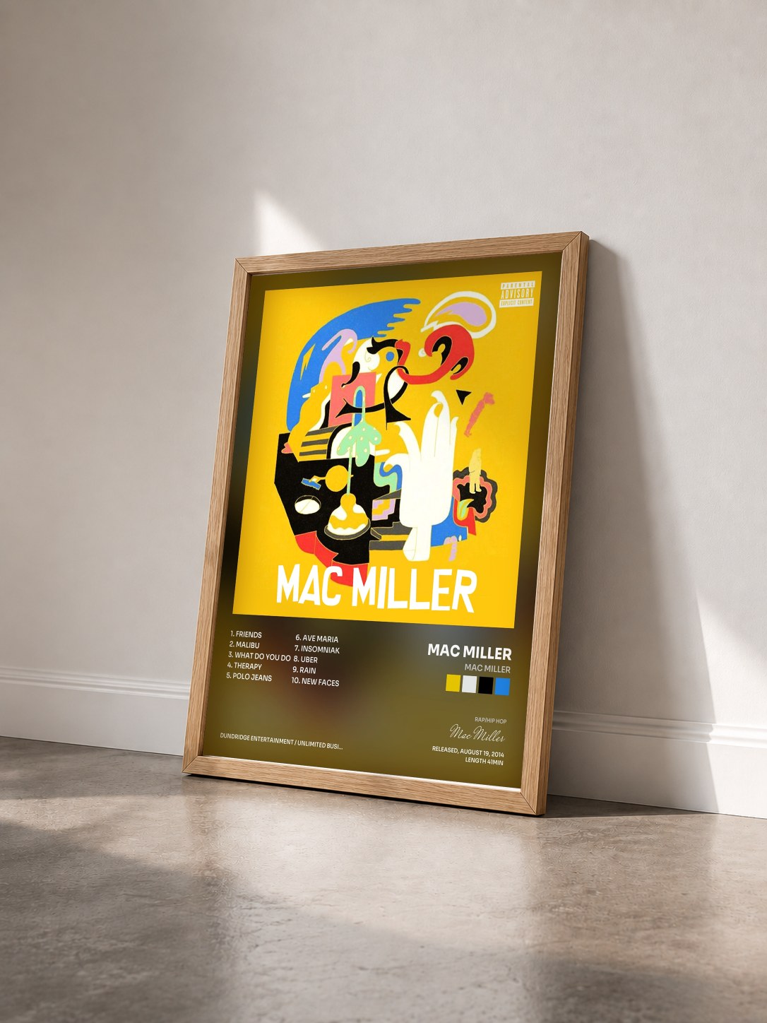 #bois Tableau de l'album Mac Miller de Mac Miller vu de trois quarts, cadre en bois brut