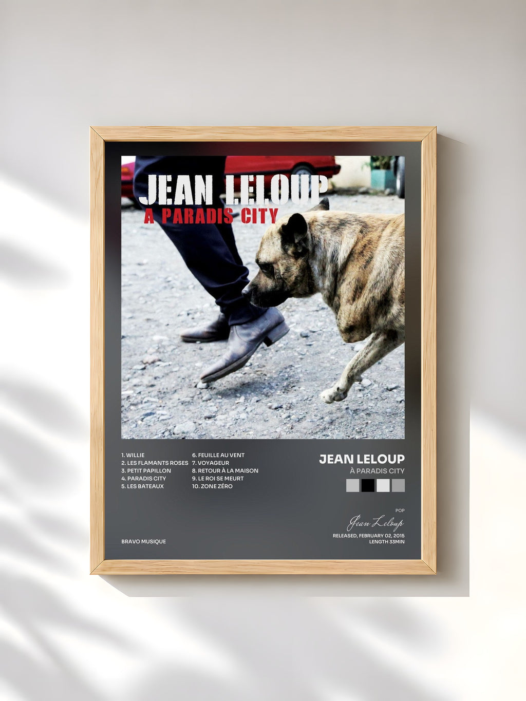 #bois Tableau de l'album À Paradis City de Jean Leloup, cadre en bois brut, imprimé et encadré en France