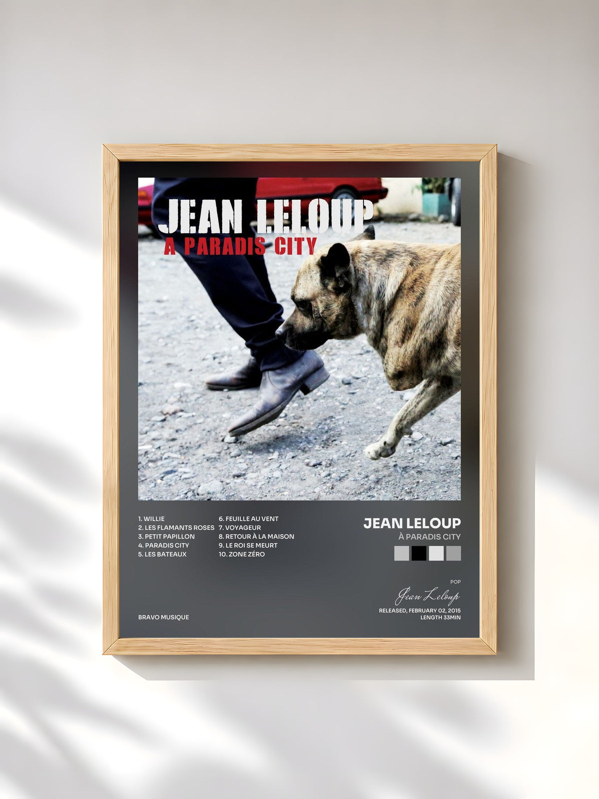 #bois Tableau de l'album À Paradis City de Jean Leloup, cadre en bois brut, imprimé et encadré en France