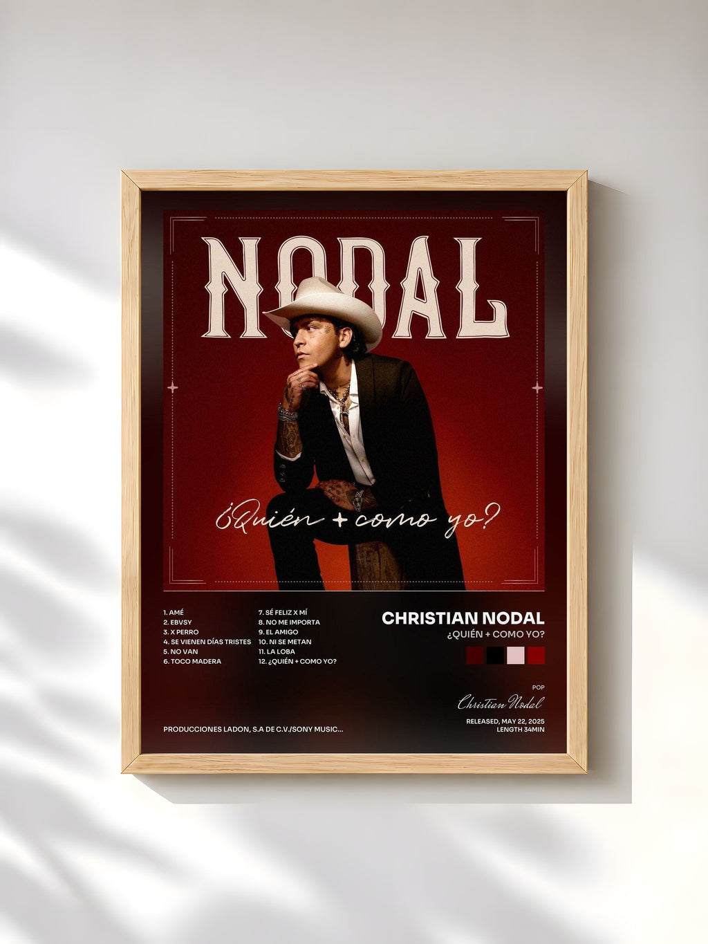 #bois Tableau de l'album ¿Quién + Como Yo? de Christian Nodal, cadre en bois brut, imprimé et encadré en France