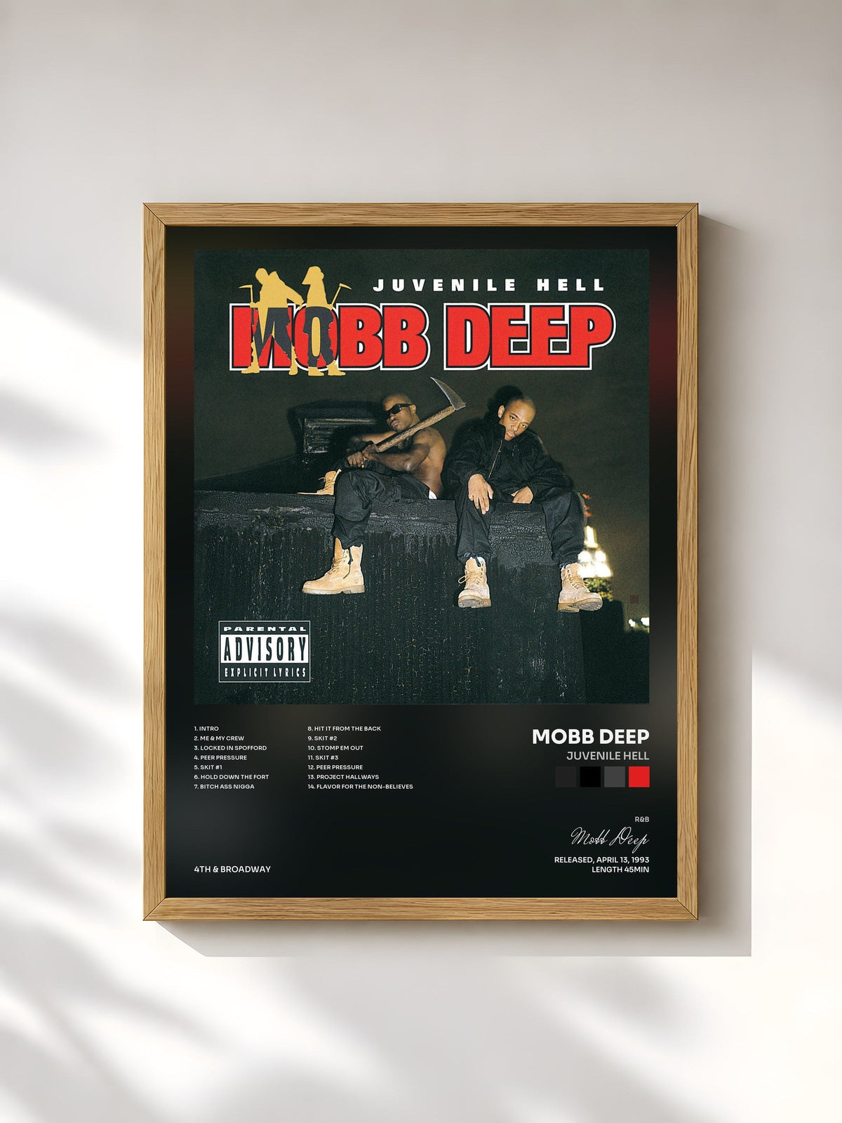 #bois Tableau de l'album Juvenile Hell de Mobb Deep, cadre en bois brut, imprimé et encadré en France