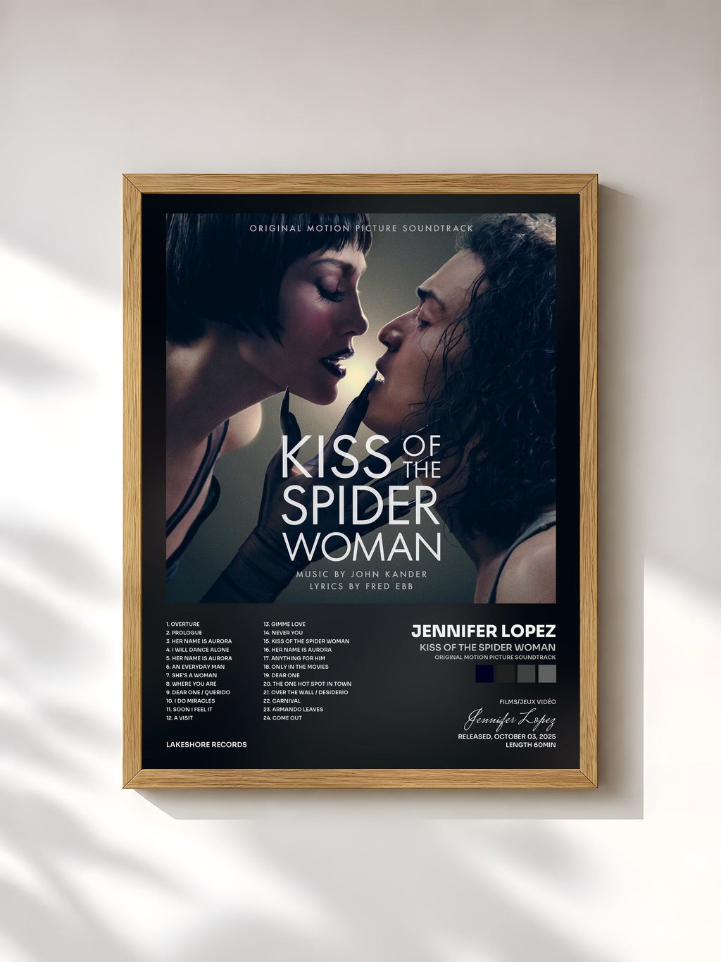 #bois Tableau de l'album Kiss of the Spider Woman (Original Motion Picture Soundtrack) de Jennifer Lopez, cadre en bois brut, imprimé et encadré en France
