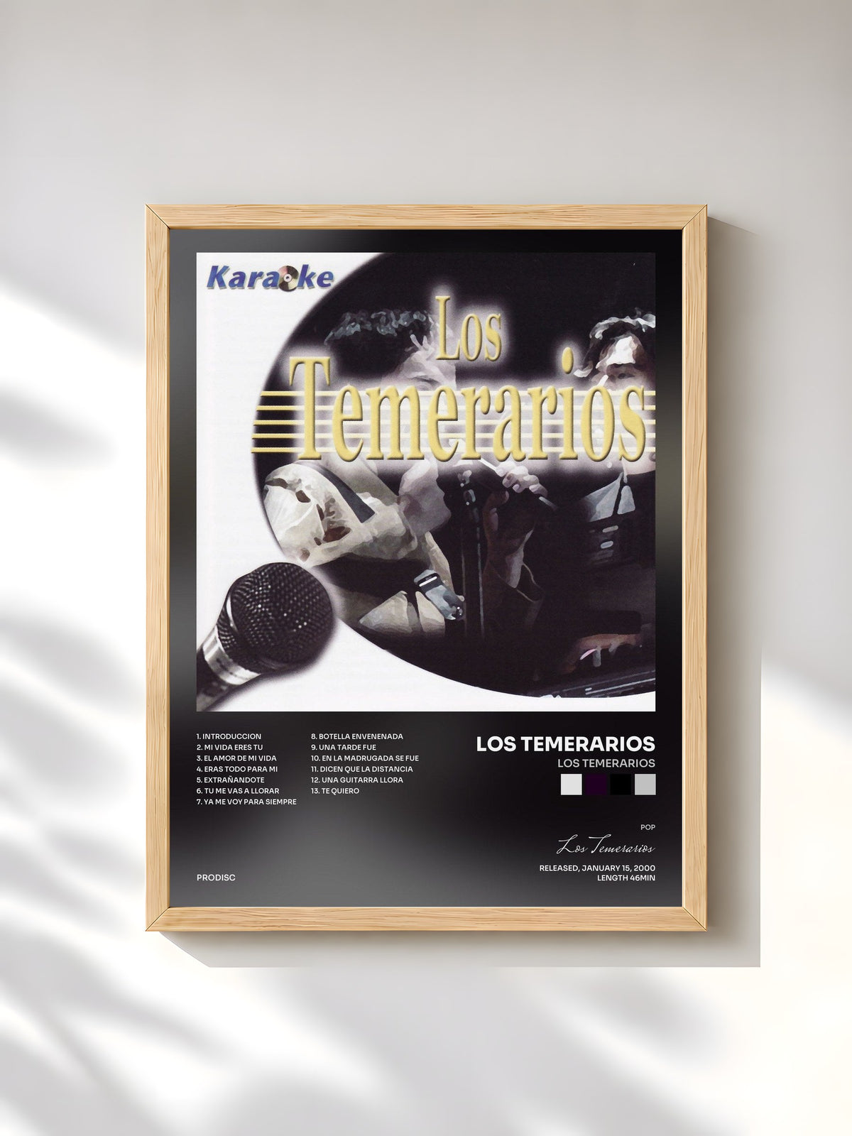 #bois Tableau de l'album Los Temerarios de Los Temerarios, cadre en bois brut, imprimé et encadré en France