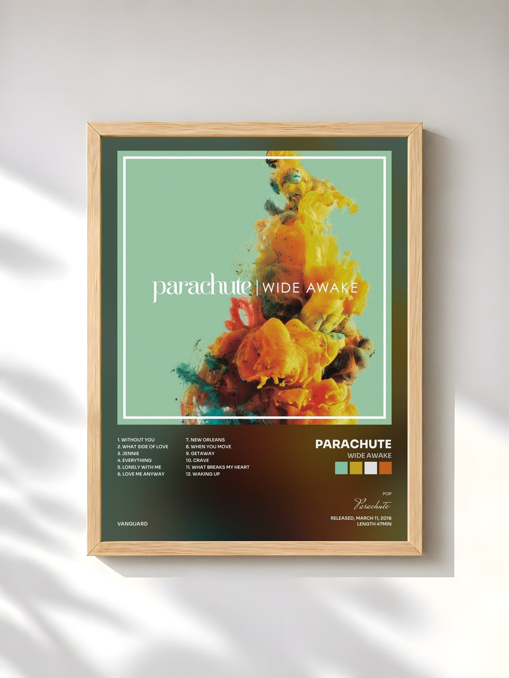 #bois Tableau de l'album Wide Awake de Parachute, cadre en bois brut, imprimé et encadré en France