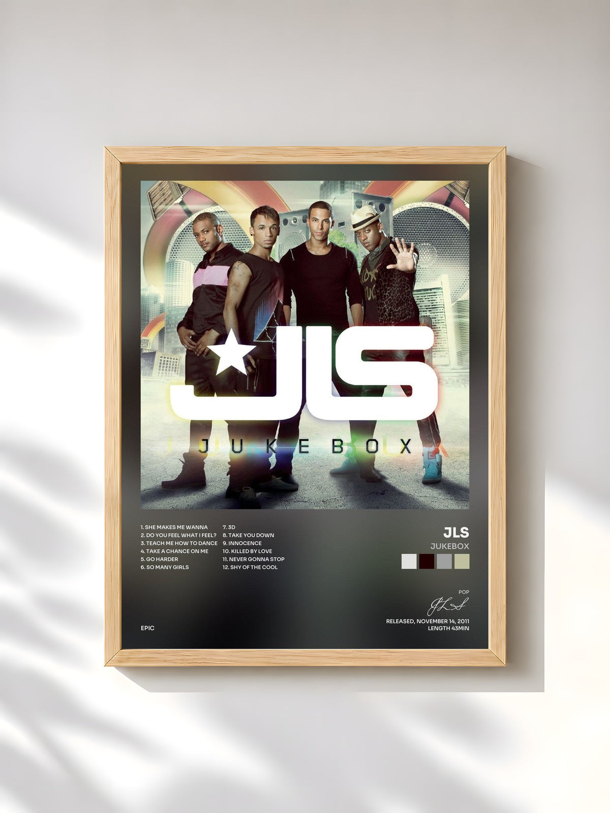 #bois Tableau de l'album Jukebox de JLS, cadre en bois brut, imprimé et encadré en France