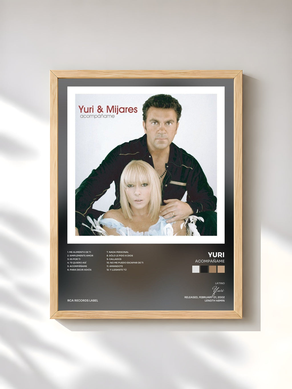 #bois Tableau de l'album Acompañame de Yuri, cadre en bois brut, imprimé et encadré en France