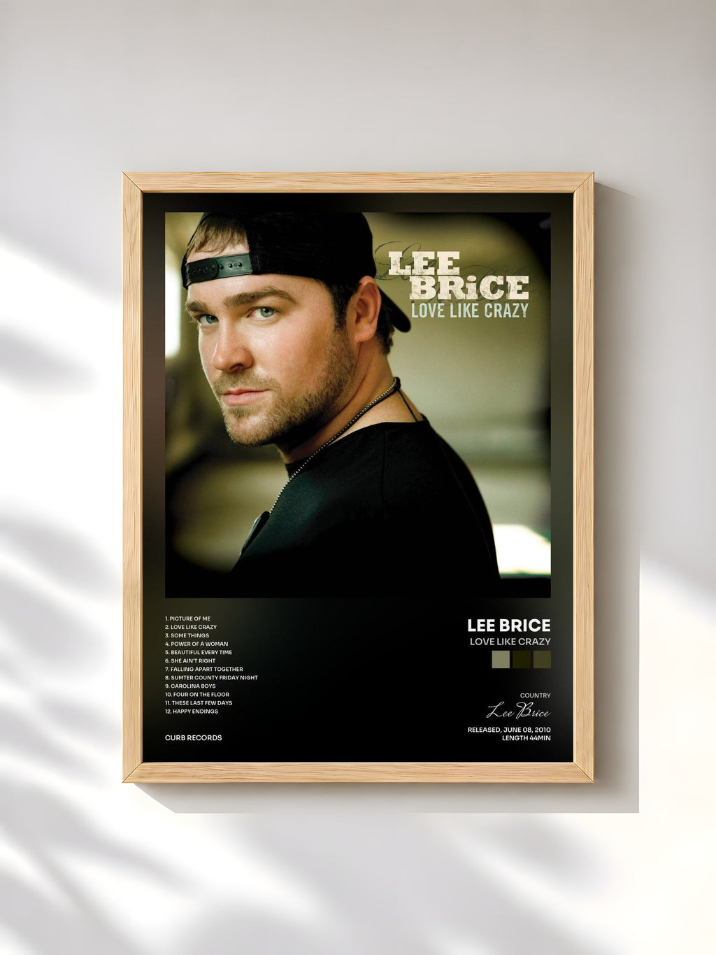 #bois Tableau de l'album Love Like Crazy de Lee Brice, cadre en bois brut, imprimé et encadré en France