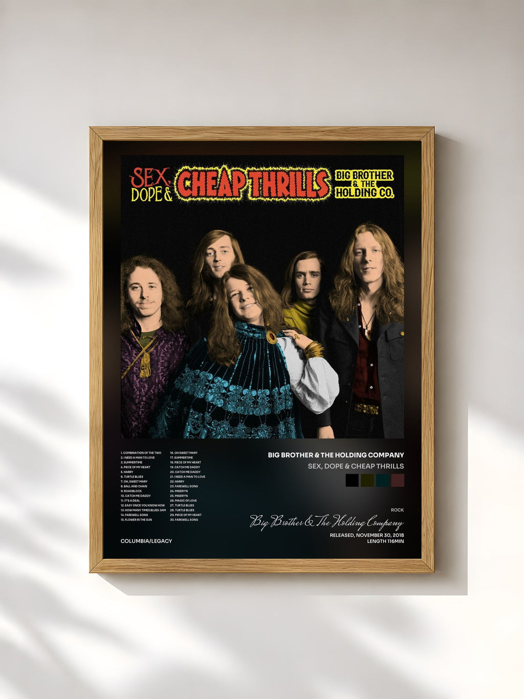 #bois Tableau de l'album Sex, Dope & Cheap Thrills de Big Brother & The Holding Company, cadre en bois brut, imprimé et encadré en France