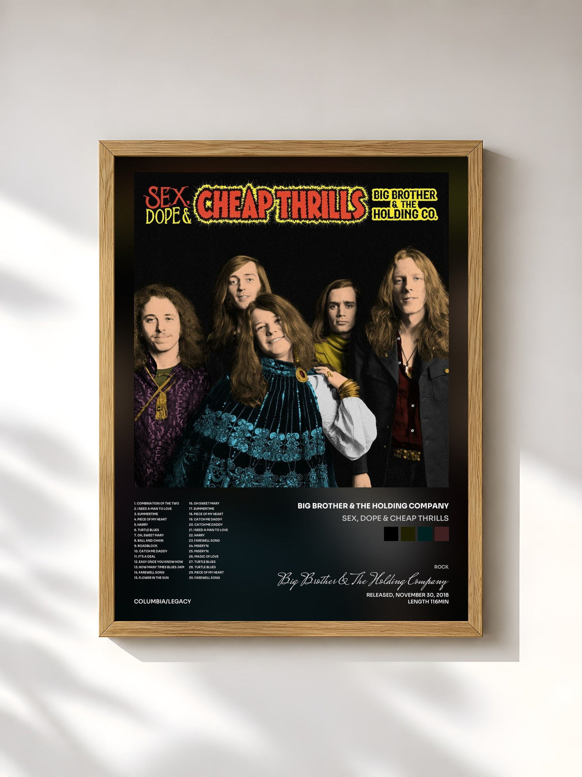 #bois Tableau de l'album Sex, Dope & Cheap Thrills de Big Brother & The Holding Company, cadre en bois brut, imprimé et encadré en France