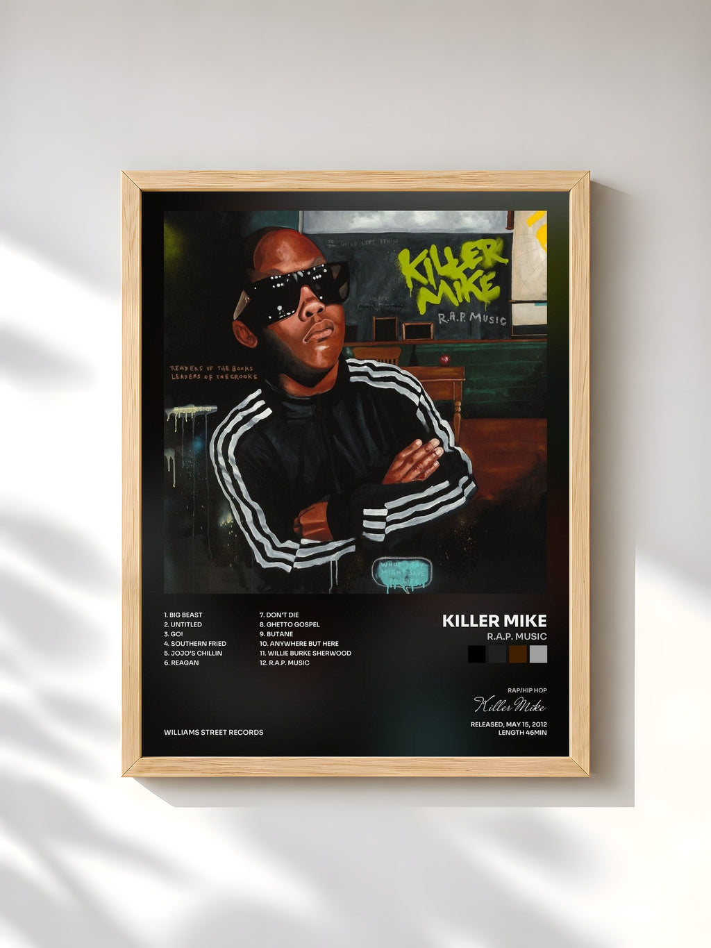 #bois Tableau de l'album R.A.P. Music de Killer Mike, cadre en bois brut, imprimé et encadré en France