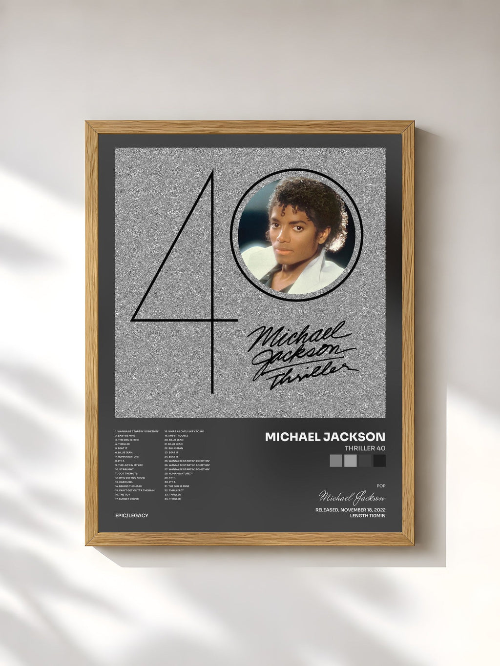 #bois Tableau de l'album Thriller 40 de Michael Jackson, cadre en bois brut, imprimé et encadré en France