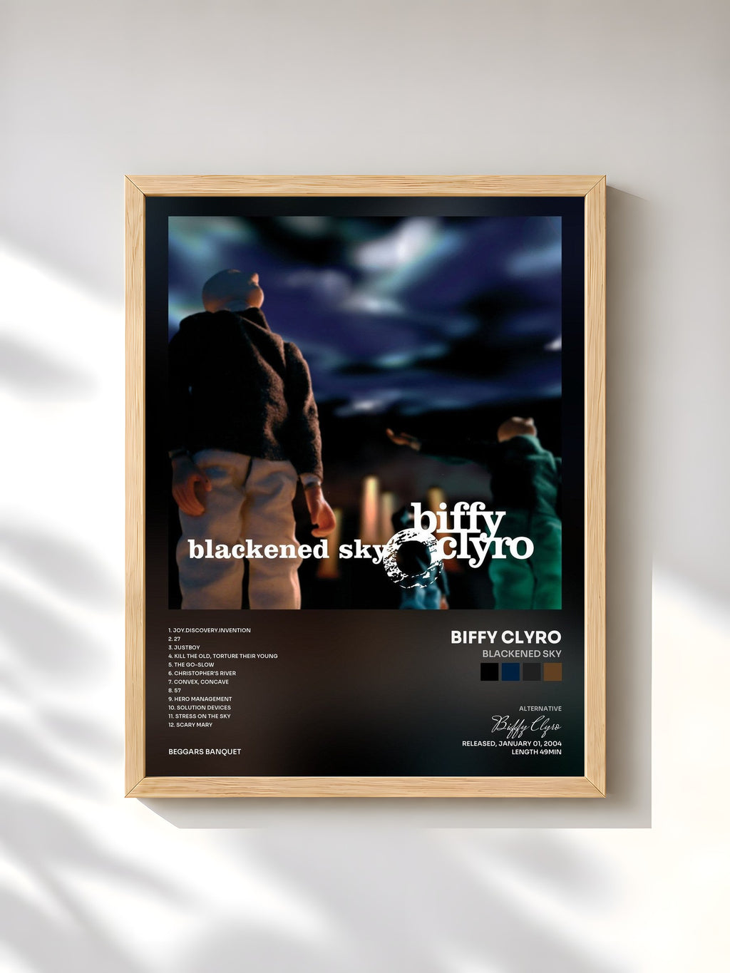 #bois Tableau de l'album Blackened Sky de Biffy Clyro, cadre en bois brut, imprimé et encadré en France