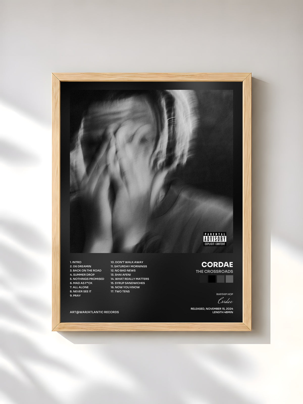 #bois Tableau de l'album The Crossroads de Cordae, cadre en bois brut, imprimé et encadré en France