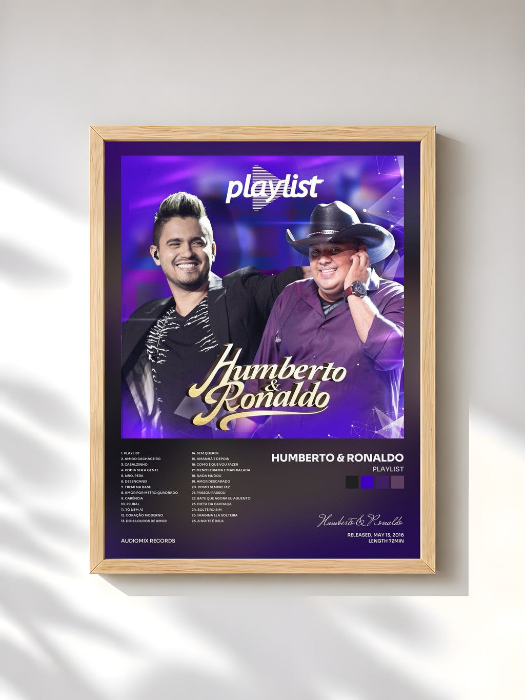 #bois Tableau de l'album Playlist de Humberto & Ronaldo, cadre en bois brut, imprimé et encadré en France