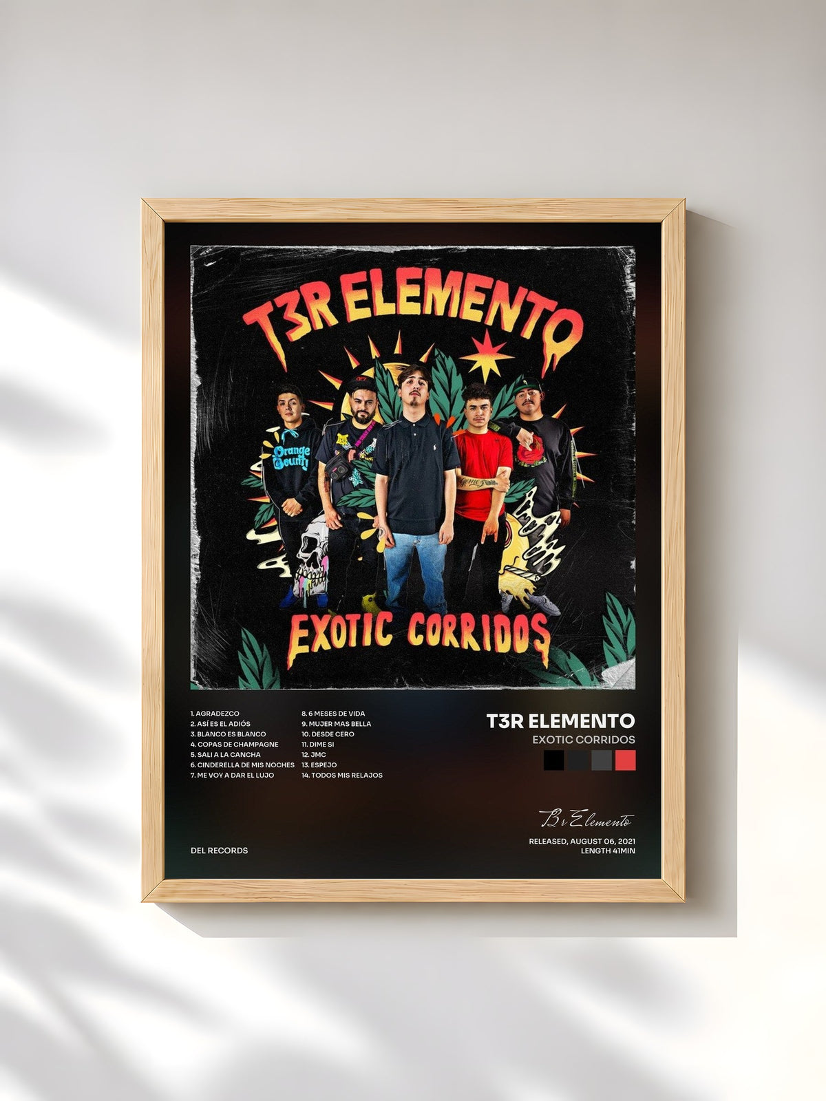 #bois Tableau de l'album Exotic Corridos de T3r Elemento, cadre en bois brut, imprimé et encadré en France