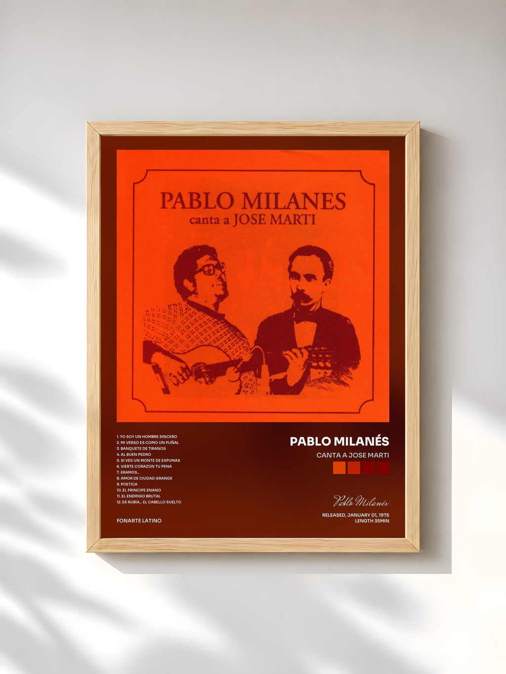 #bois Tableau de l'album Canta a Jose Marti de Pablo Milanés, cadre en bois brut, imprimé et encadré en France