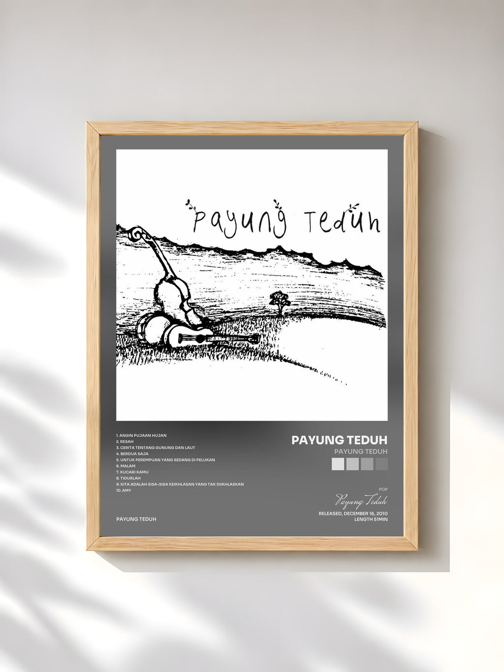 #bois Tableau de l'album Payung Teduh de Payung Teduh, cadre en bois brut, imprimé et encadré en France