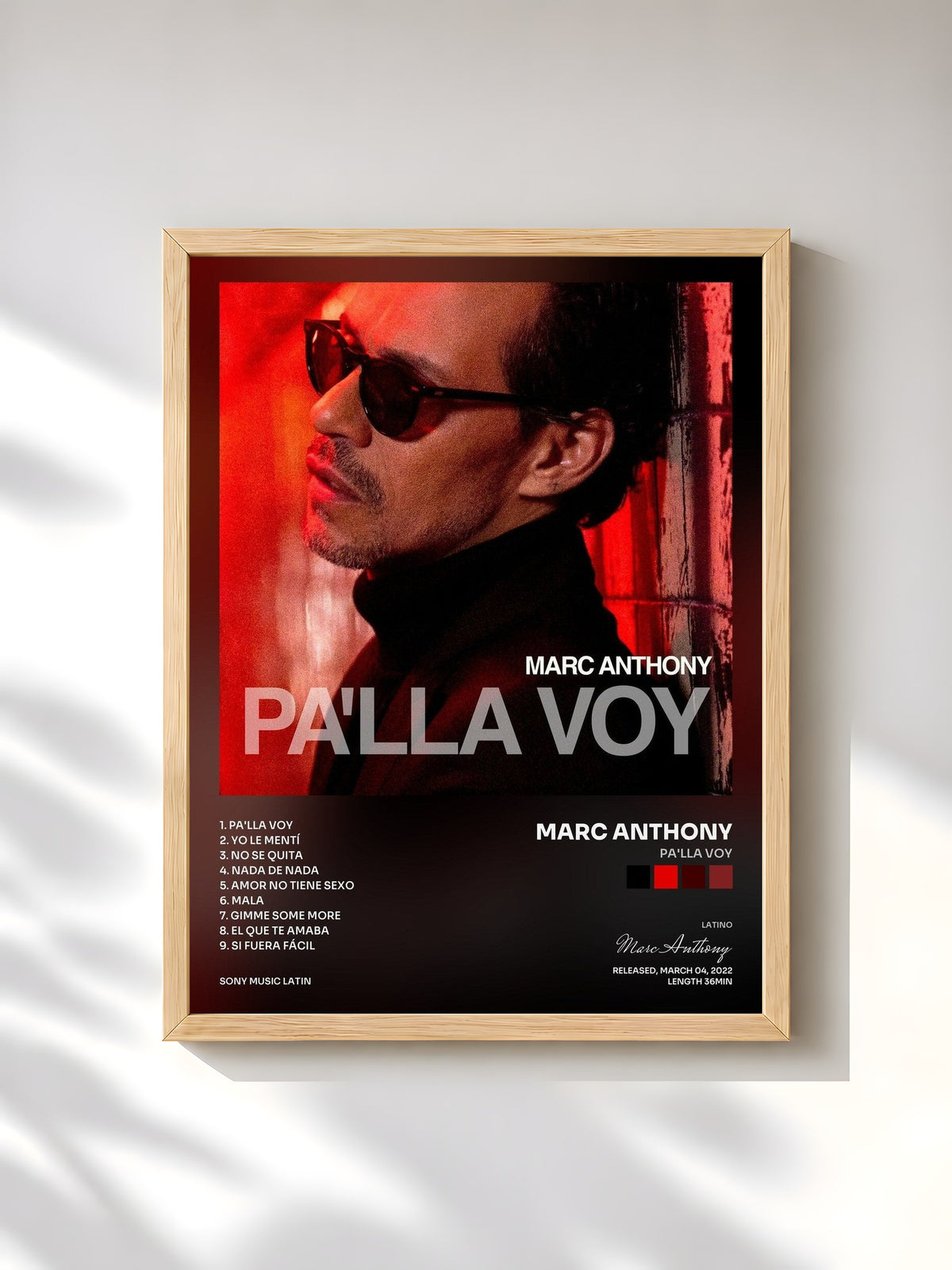#bois Tableau de l'album Pa'lla Voy de Marc Anthony, cadre en bois brut, imprimé et encadré en France